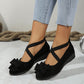 Women's Faux Suede Bowknot Cross-Strap Wedge Flats