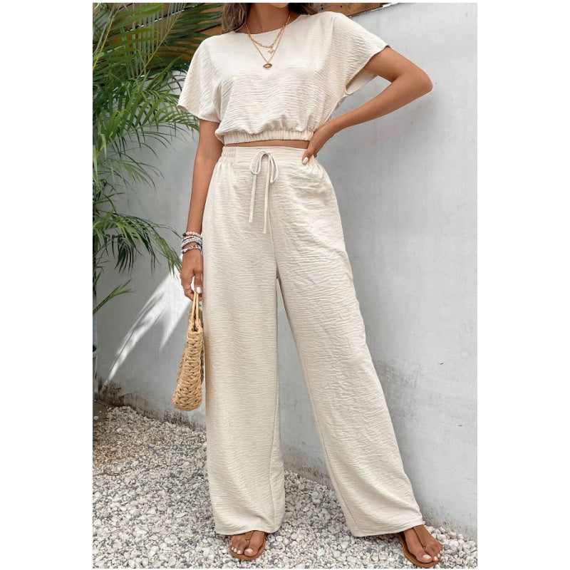 🍃Short Sleeve Top Loose Straight Leg Pants Two Piece Set For Women【S-2XL】