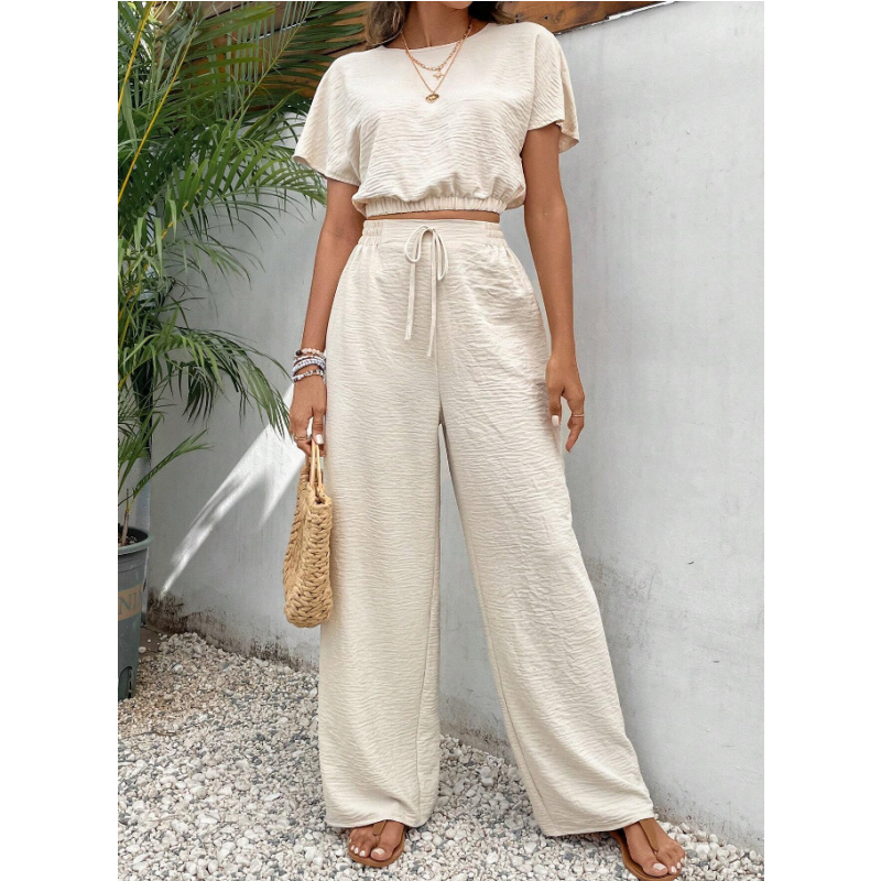 🍃Short Sleeve Top Loose Straight Leg Pants Two Piece Set For Women【S-2XL】