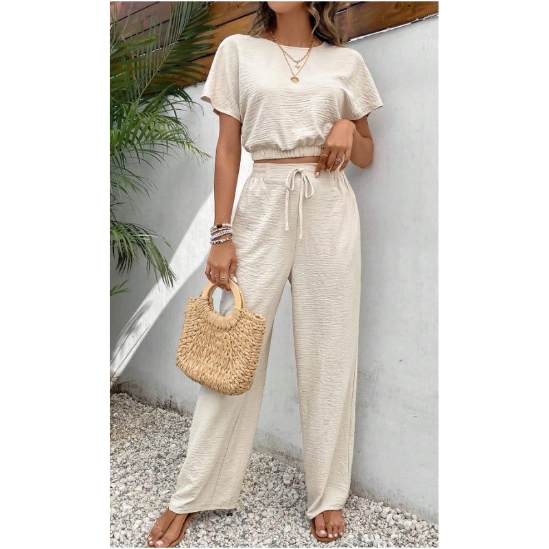 🍃Short Sleeve Top Loose Straight Leg Pants Two Piece Set For Women【S-2XL】