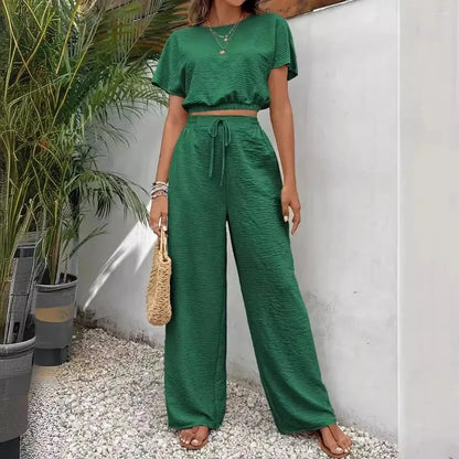 🍃Short Sleeve Top Loose Straight Leg Pants Two Piece Set For Women【S-2XL】