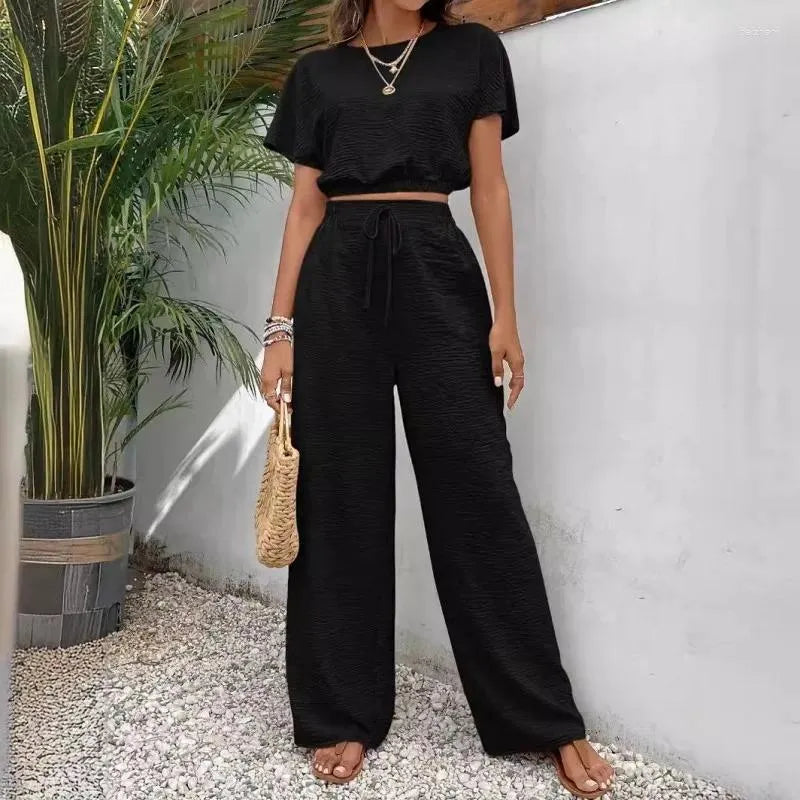 🍃Short Sleeve Top Loose Straight Leg Pants Two Piece Set For Women【S-2XL】