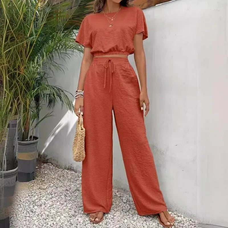 🍃Short Sleeve Top Loose Straight Leg Pants Two Piece Set For Women【S-2XL】