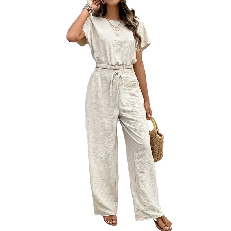 🍃Short Sleeve Top Loose Straight Leg Pants Two Piece Set For Women【S-2XL】