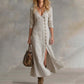 🔥Limited-time offer-Women's Long Sleeve V-Neck Button-Down Maxi Dress