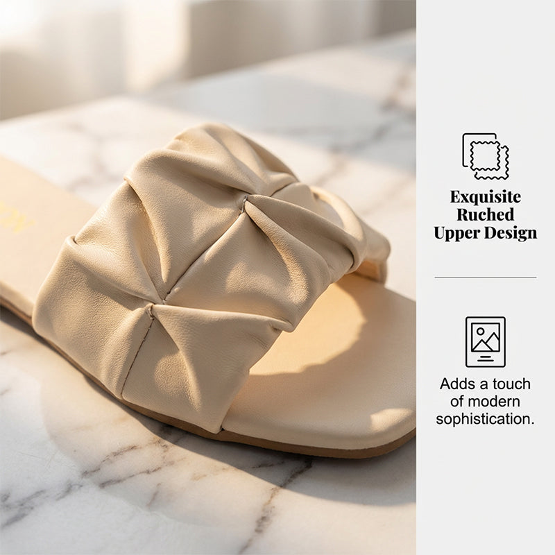 Women's Ruched Square Toe Slides