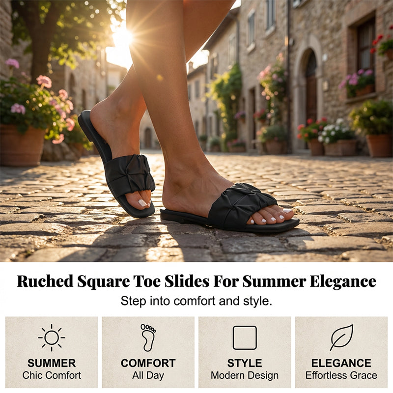 Women's Ruched Square Toe Slides