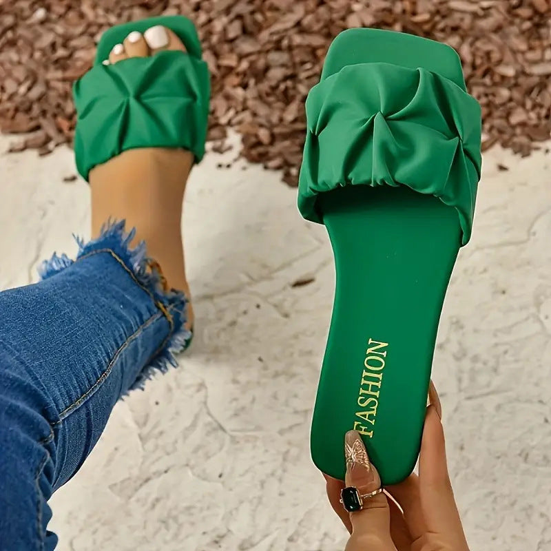 Women's Ruched Square Toe Slides