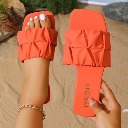 Women's Ruched Square Toe Slides