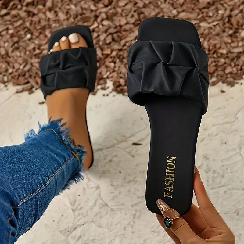 Women's Ruched Square Toe Slides