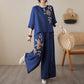 Vintage Embroidered Cotton Linen 2-Piece Set