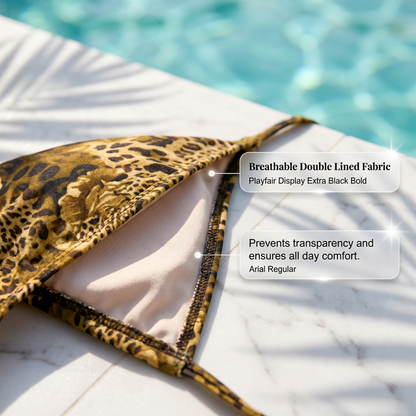 Retro Patchwork Print Bikini with Gold Accents