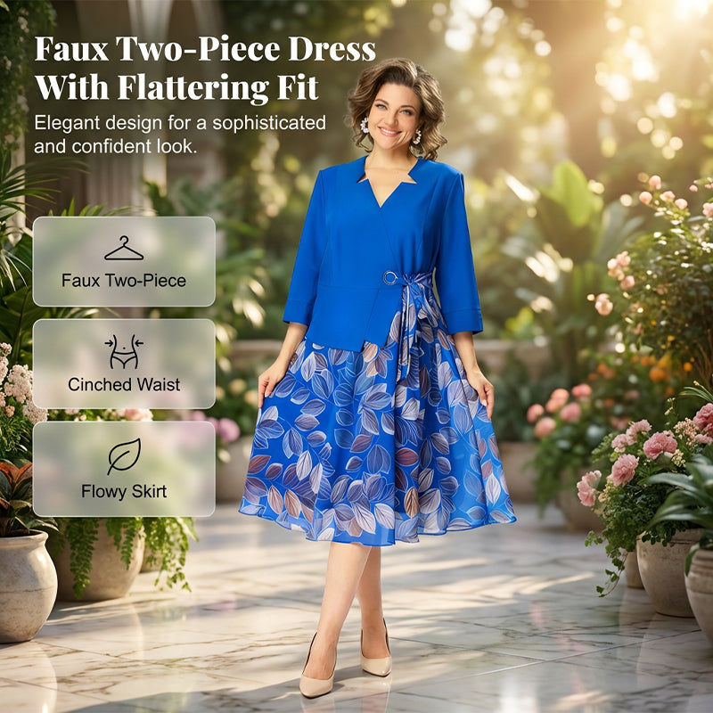 Elegant Faux Two-Piece Leaf Print Dress✨ Effortless Elegance, Anytime, Anywhere ✨