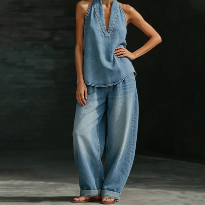 ⚡️Special Price Only ￡28.99 ⚡️Women's Casual Halter Top & Wide-Leg Pants Set