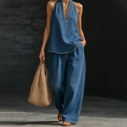 ⚡️Special Price Only ￡28.99 ⚡️Women's Casual Halter Top & Wide-Leg Pants Set