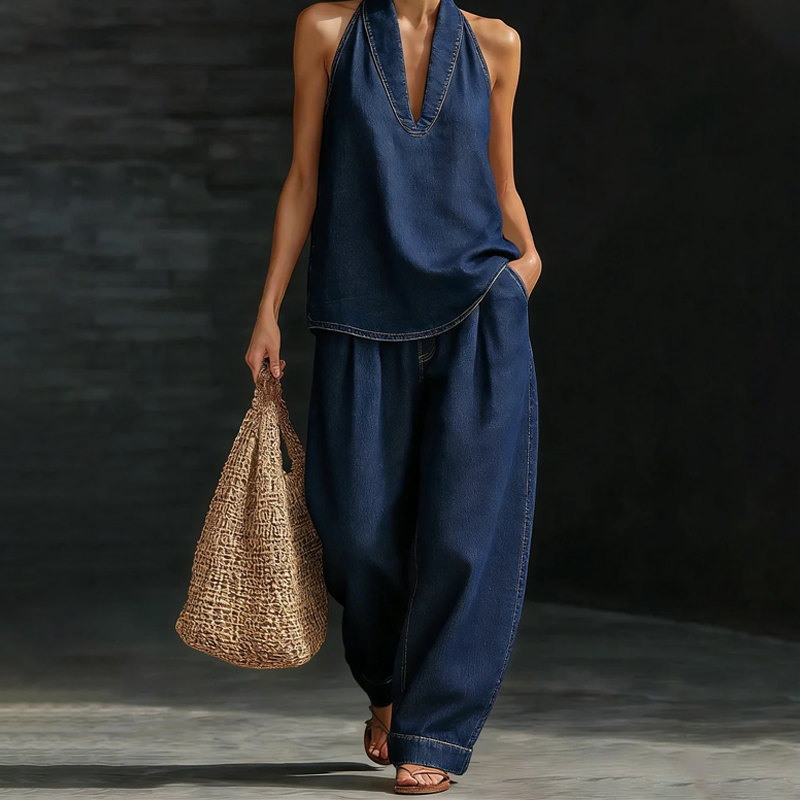 ⚡️Special Price Only ￡28.99 ⚡️Women's Casual Halter Top & Wide-Leg Pants Set