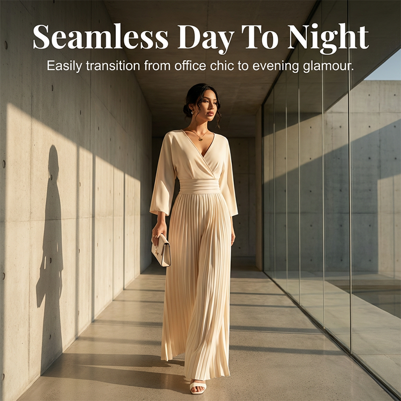 🥳2026 HOT SALE🥳💞50K+ SOLD!🌸👖 50% OFF! Women’s V-Neck Wide-Leg Jumpsuit – Smocked waist creates hourglass shape. Flowing 3/4 sleeves, graceful movement. A stunning piece for special occasions. 🛡️✅