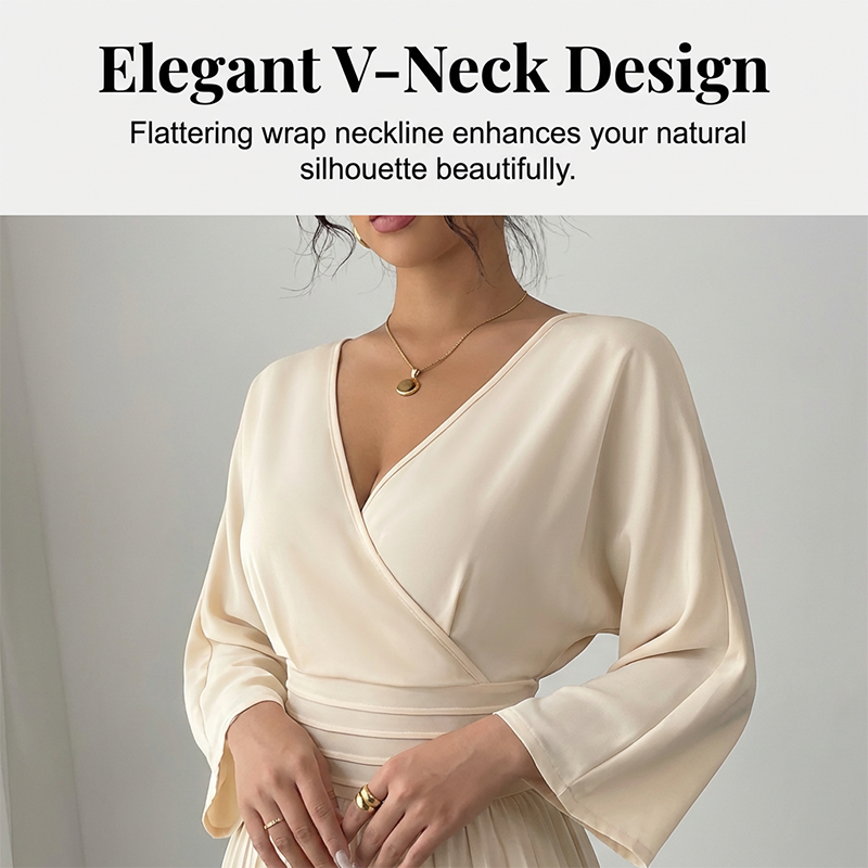 🥳2026 HOT SALE🥳💞50K+ SOLD!🌸👖 50% OFF! Women’s V-Neck Wide-Leg Jumpsuit – Smocked waist creates hourglass shape. Flowing 3/4 sleeves, graceful movement. A stunning piece for special occasions. 🛡️✅