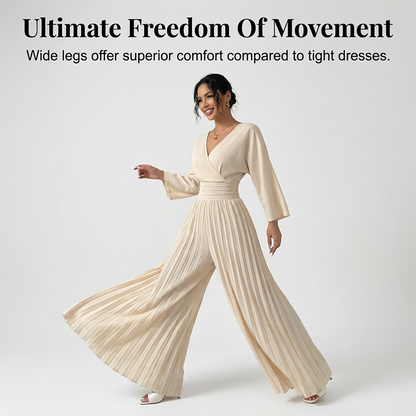 🥳2026 HOT SALE🥳💞50K+ SOLD!🌸👖 50% OFF! Women’s V-Neck Wide-Leg Jumpsuit – Smocked waist creates hourglass shape. Flowing 3/4 sleeves, graceful movement. A stunning piece for special occasions. 🛡️✅