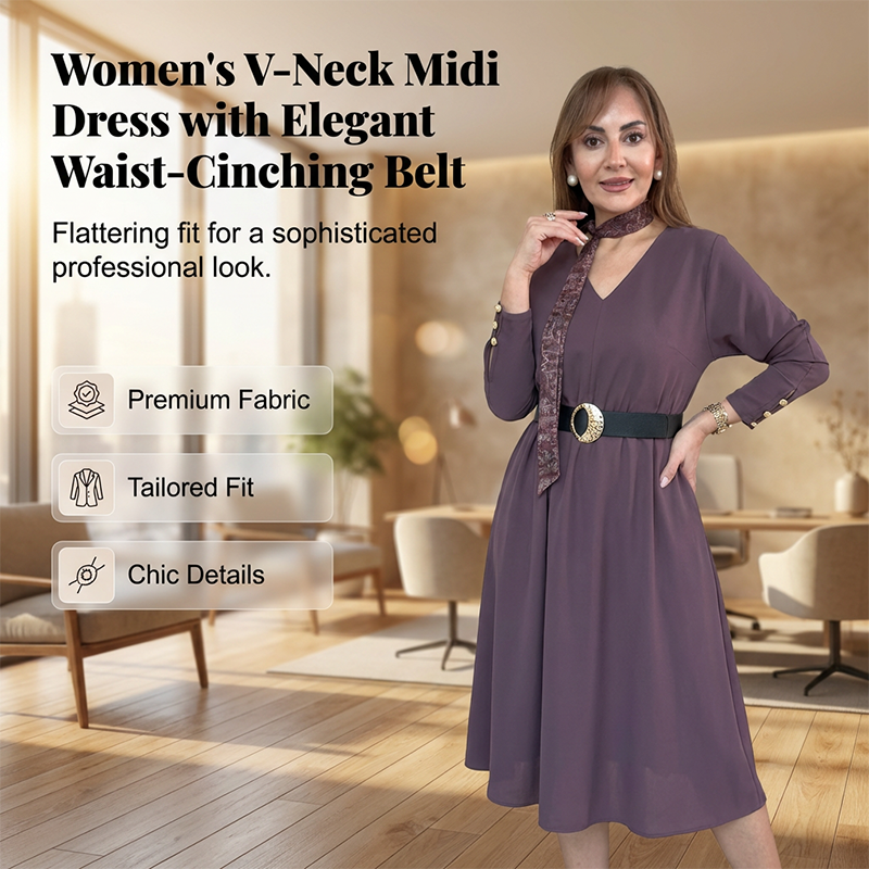 Women's Versatile V-Neck Midi Dress