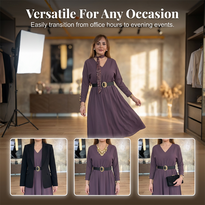 Women's Versatile V-Neck Midi Dress