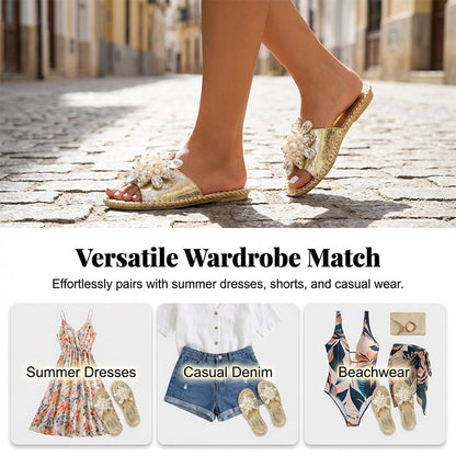 Women's Pearl & Rhinestone Embellished Slide Sandals