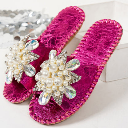 Women's Pearl & Rhinestone Embellished Slide Sandals