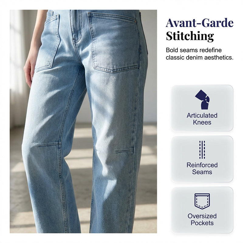 Casual Barrel Leg Jeans with Patch Pockets