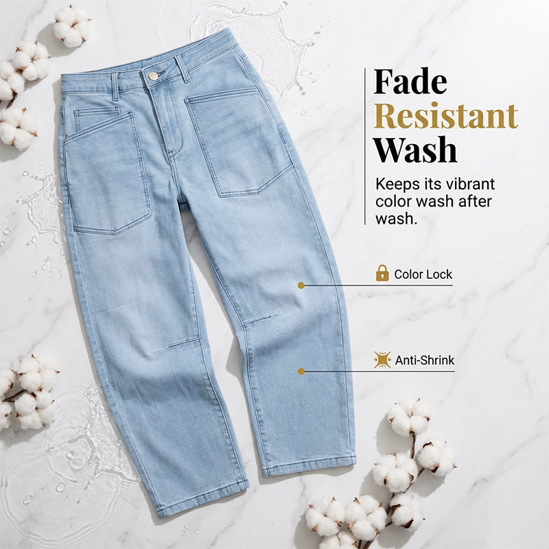 Casual Barrel Leg Jeans with Patch Pockets