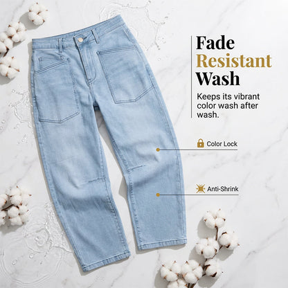 Casual Barrel Leg Jeans with Patch Pockets