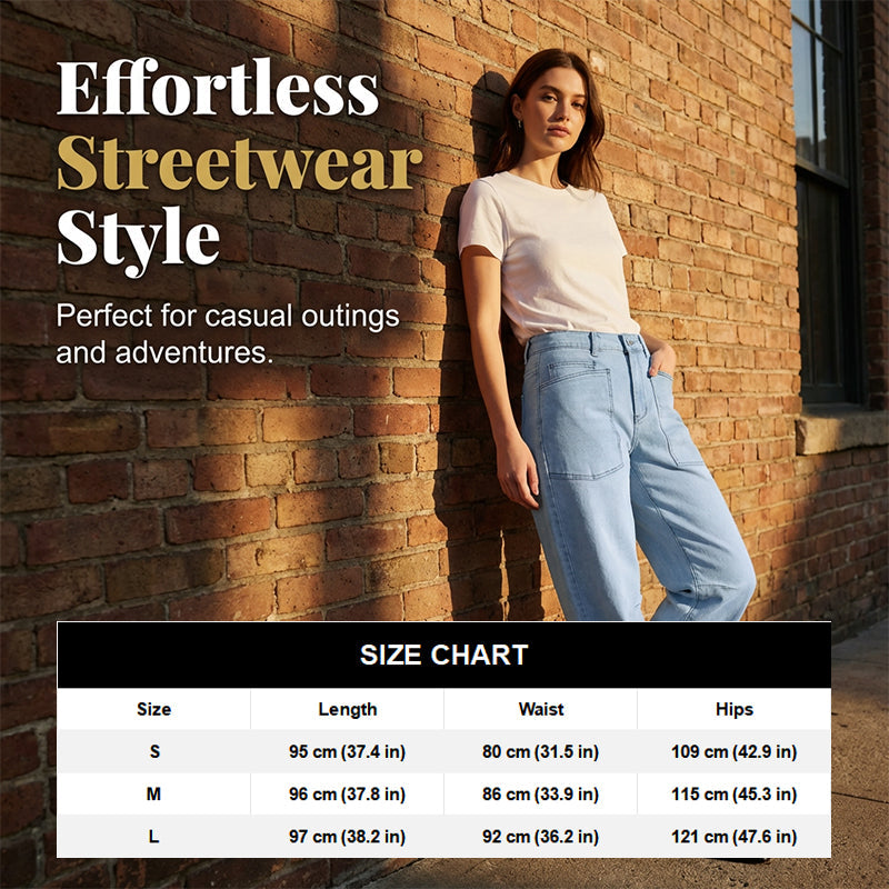 Casual Barrel Leg Jeans with Patch Pockets