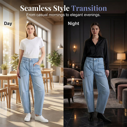 Casual Barrel Leg Jeans with Patch Pockets