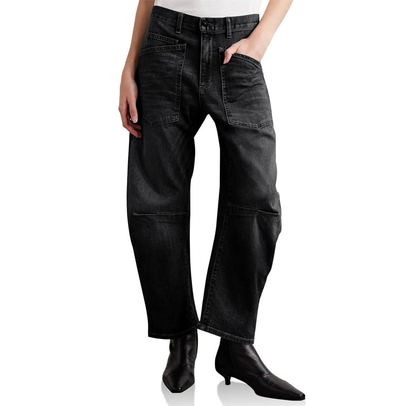 Casual Barrel Leg Jeans with Patch Pockets