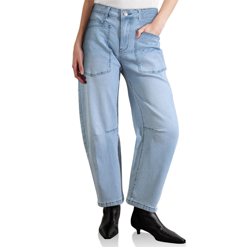 Casual Barrel Leg Jeans with Patch Pockets