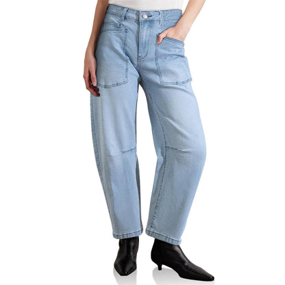 Casual Barrel Leg Jeans with Patch Pockets