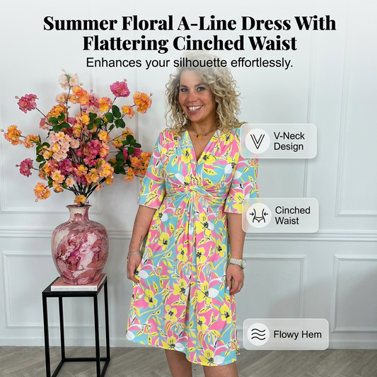 Summer Floral Tie-Waist A-Line Dress for Casual Wear