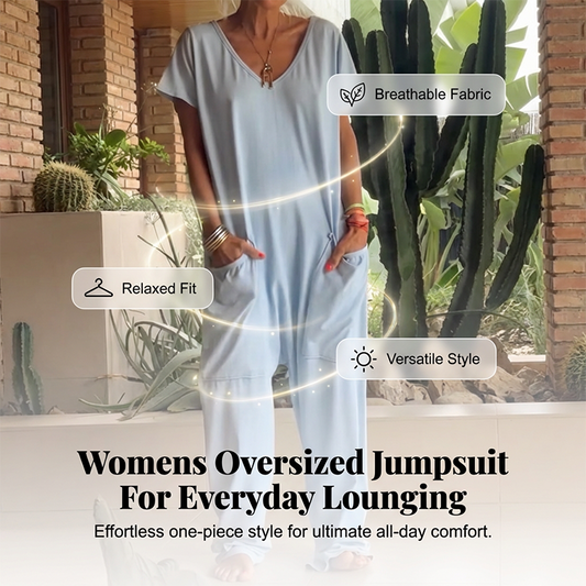 🔥2026New Style🔥Casual Oversized V-Neck One-Piece Jumpsuit – Soft Fabric, Slim & Trendy