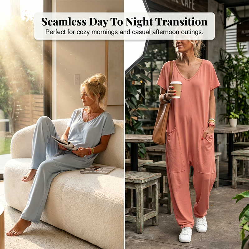 🔥2026New Style🔥Casual Oversized V-Neck One-Piece Jumpsuit – Soft Fabric, Slim & Trendy
