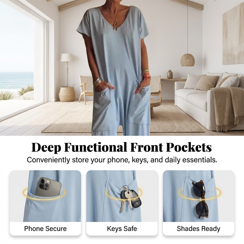 🔥2026New Style🔥Casual Oversized V-Neck One-Piece Jumpsuit – Soft Fabric, Slim & Trendy