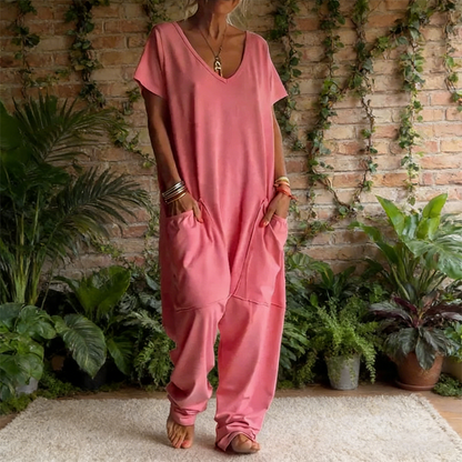 🔥2026New Style🔥Casual Oversized V-Neck One-Piece Jumpsuit – Soft Fabric, Slim & Trendy