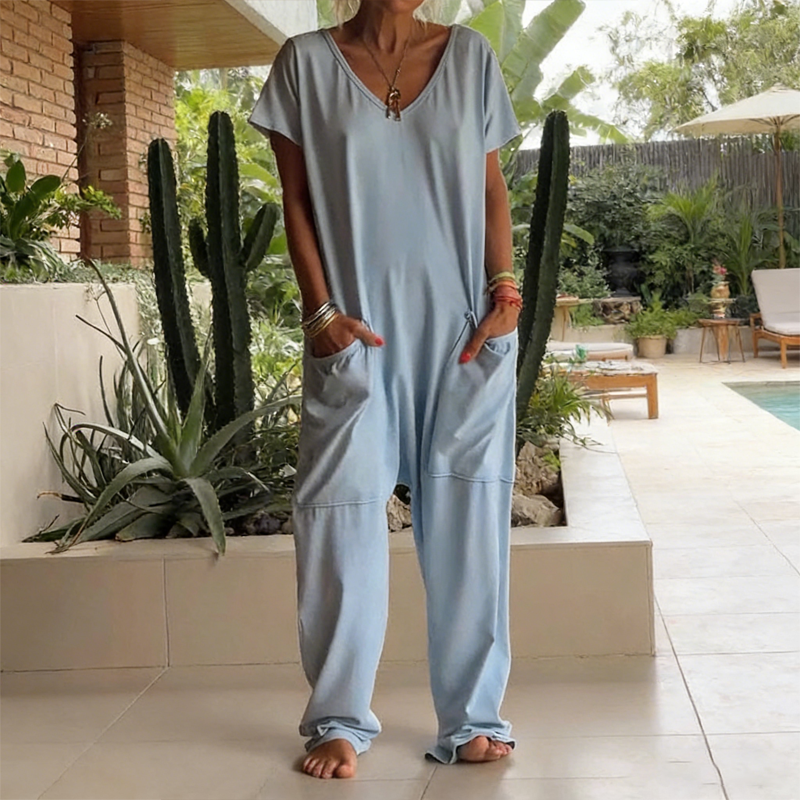 🔥2026New Style🔥Casual Oversized V-Neck One-Piece Jumpsuit – Soft Fabric, Slim & Trendy