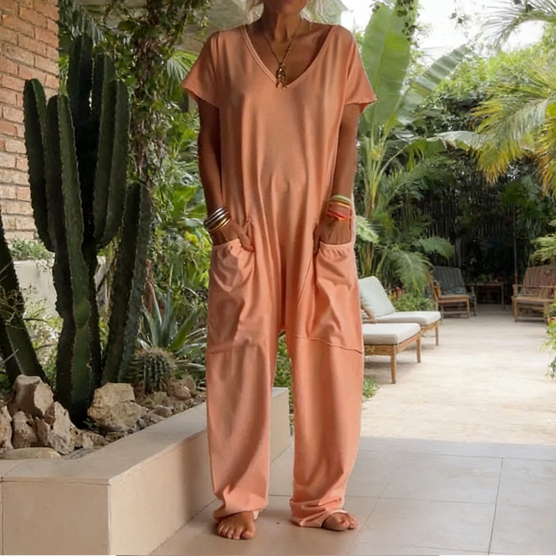 🔥2026New Style🔥Casual Oversized V-Neck One-Piece Jumpsuit – Soft Fabric, Slim & Trendy