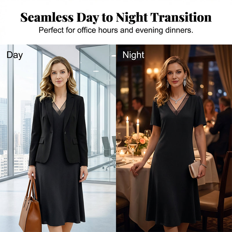Women's Elegant V-Neck Mesh Dress