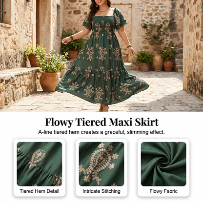 Women's Square Neck Smocked Flowy Dress💗 Exuding Effortless Elegance✨