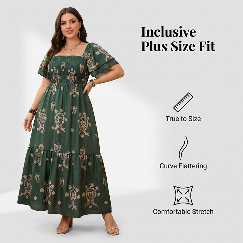 Women's Square Neck Smocked Flowy Dress💗 Exuding Effortless Elegance✨