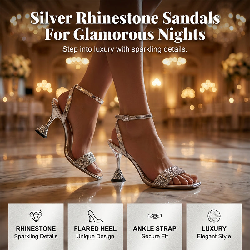 Rhinestone Ankle Strap Sandals with Sculptural Heel