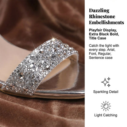 Rhinestone Ankle Strap Sandals with Sculptural Heel
