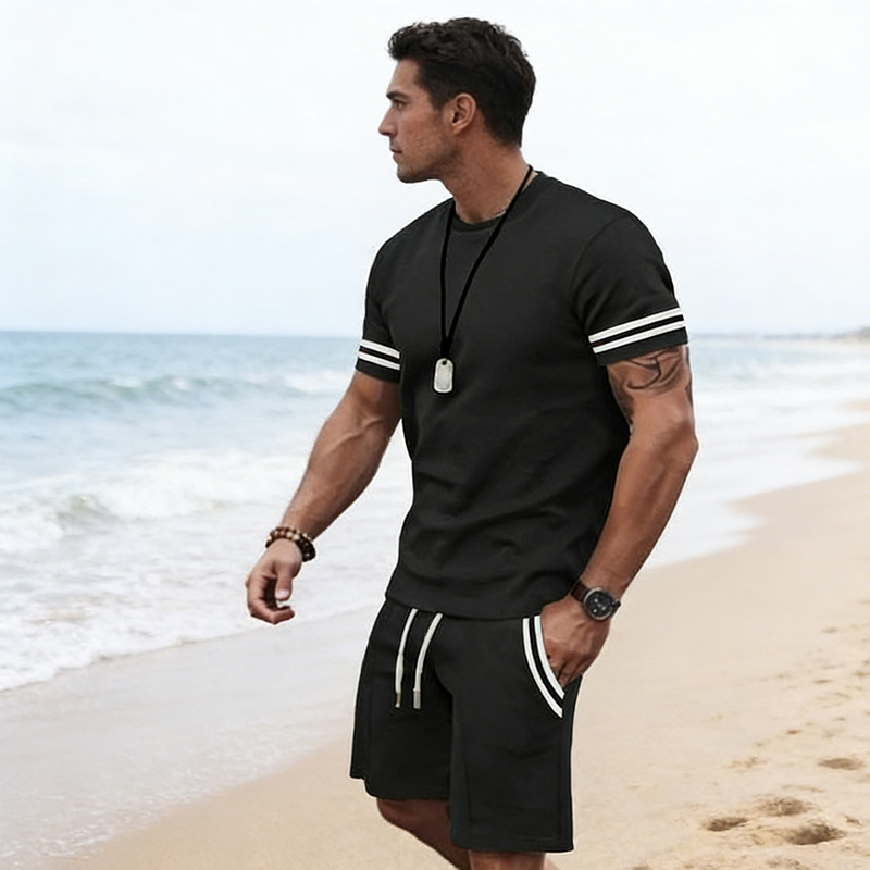 Men's Striped T-Shirt & Shorts 2-Piece Set