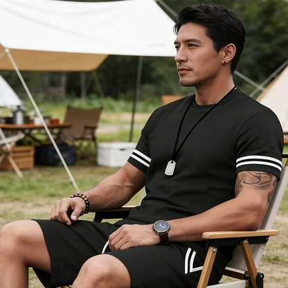 Men's Striped T-Shirt & Shorts 2-Piece Set