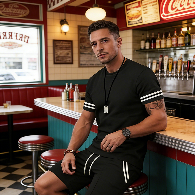 Men's Striped T-Shirt & Shorts 2-Piece Set